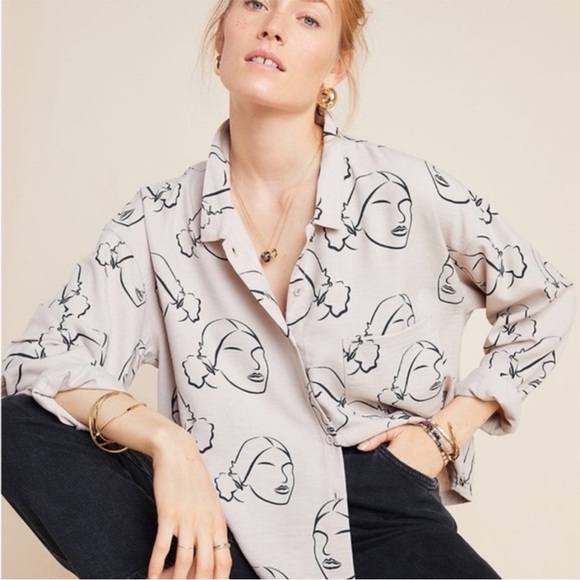 Anthropologie X The Odell’s Della graphic face button down shirt - Picture 1 of 9